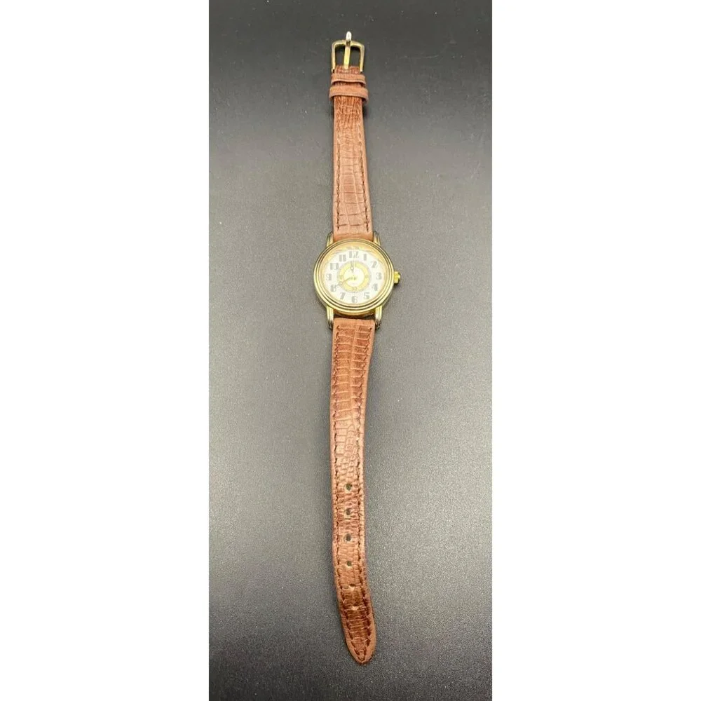 Quartex Delta Impex Womens Watch Gold Tone Case Brown Leather Band New Battery